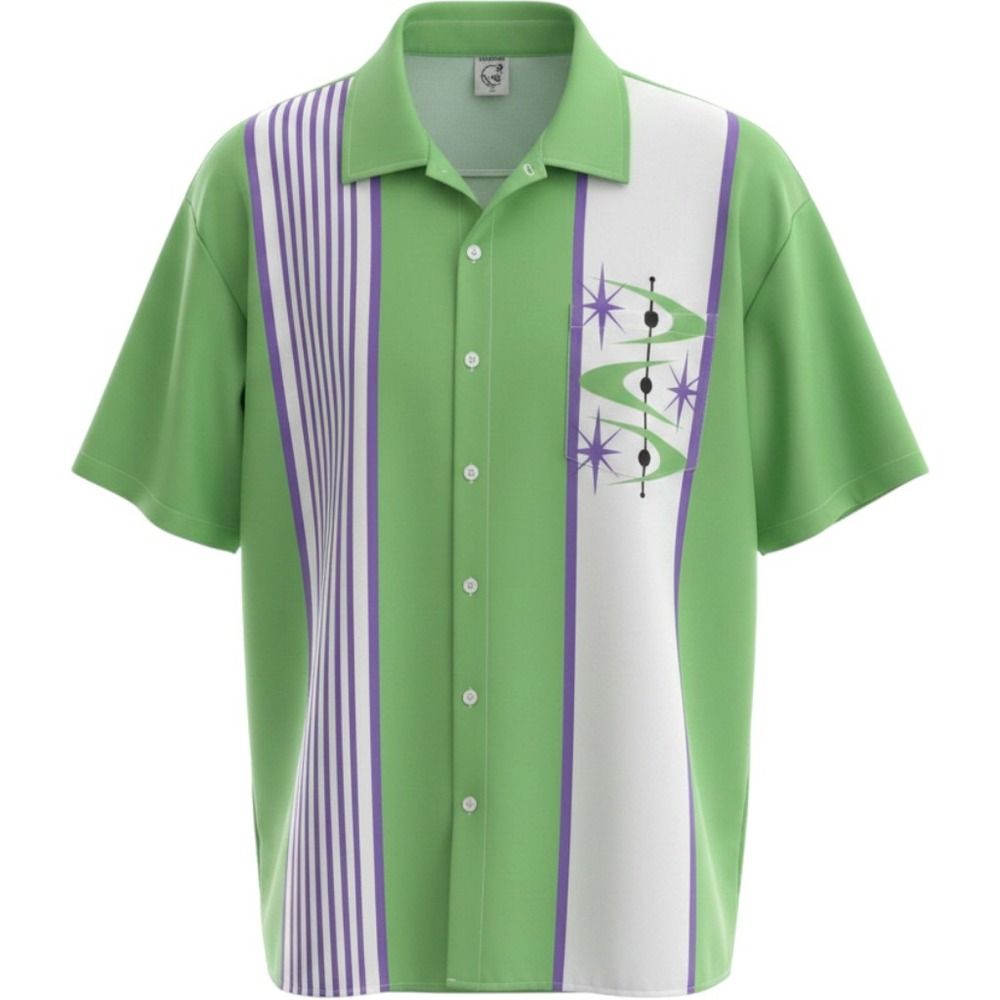 Hardaddy Mens 3XL Green Atomic Retro MCM Button Up Shirt Short Sleeve